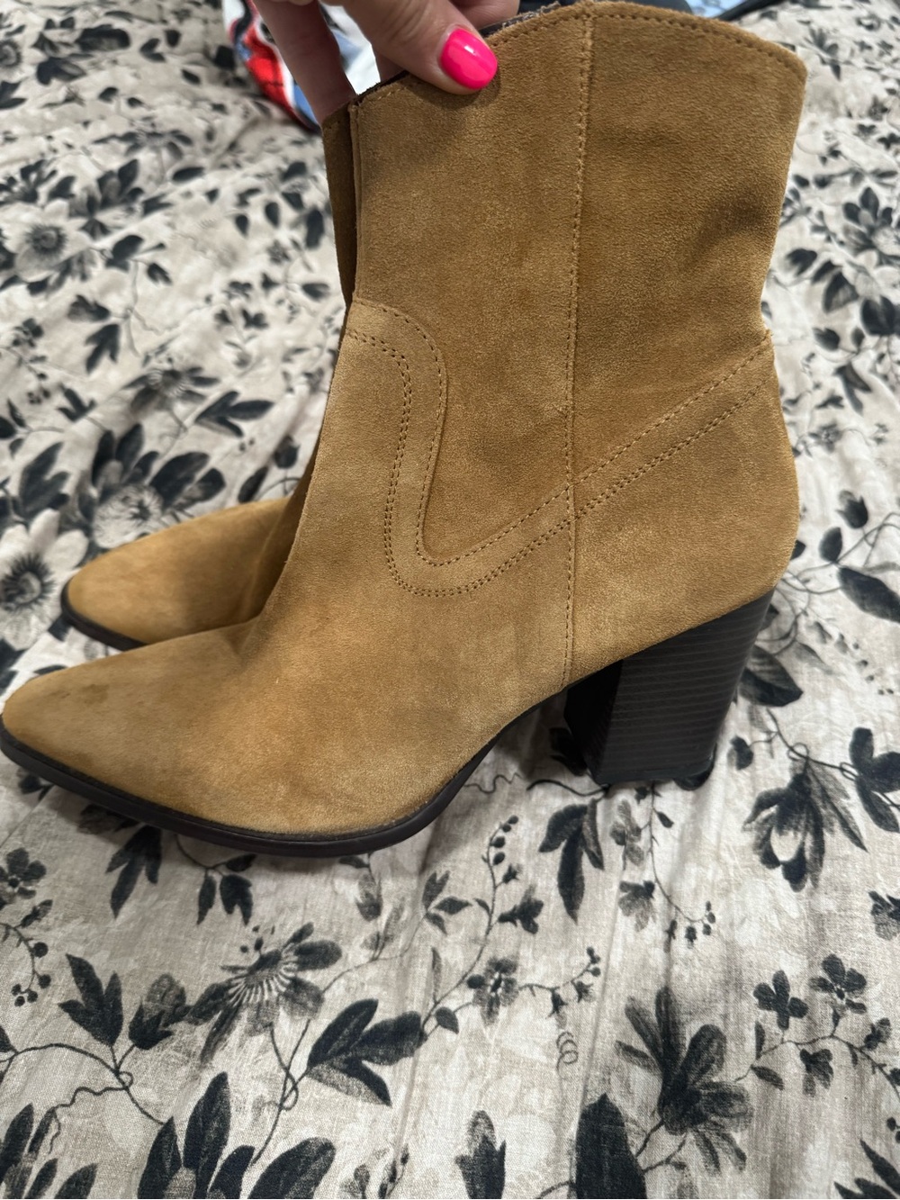 Mango MNG Suede Ankle Boots Tan Camel Pointed Toe Block Heel EU 41 - Picture 3 of 7